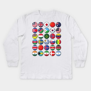 International Flags of the World 30 Countries Circles Kids Long Sleeve T-Shirt